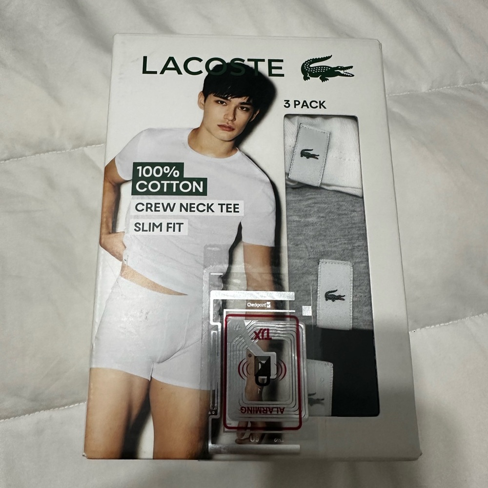 Lacoste Men's White and Gray Crew Neck Tee 3 Pack